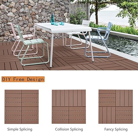 Plastic Interlocking Deck Tiles, 9 Pack Outdoor Flooring Waterproof Pavers for Patio Garden Porch Yard, All Weather Use, Coffee