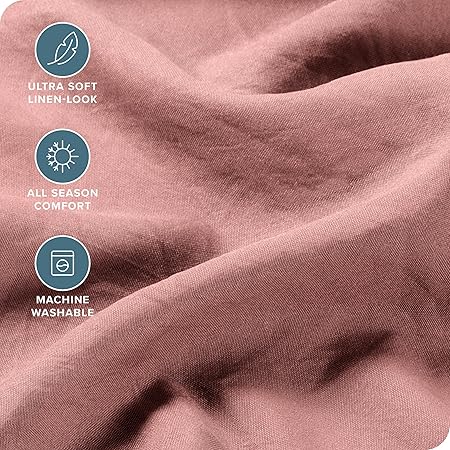 Bare Home Ultra Soft Washed Microfiber 4 Piece Sheet Set, Linen-Like Look, Easy Care, Hypoallergenic, Deep Pocket up to 15, 1 Fitted Sheet, 1 Flat Sheet, 2 Std. Pillowcases (Queen, Dusty Rose)