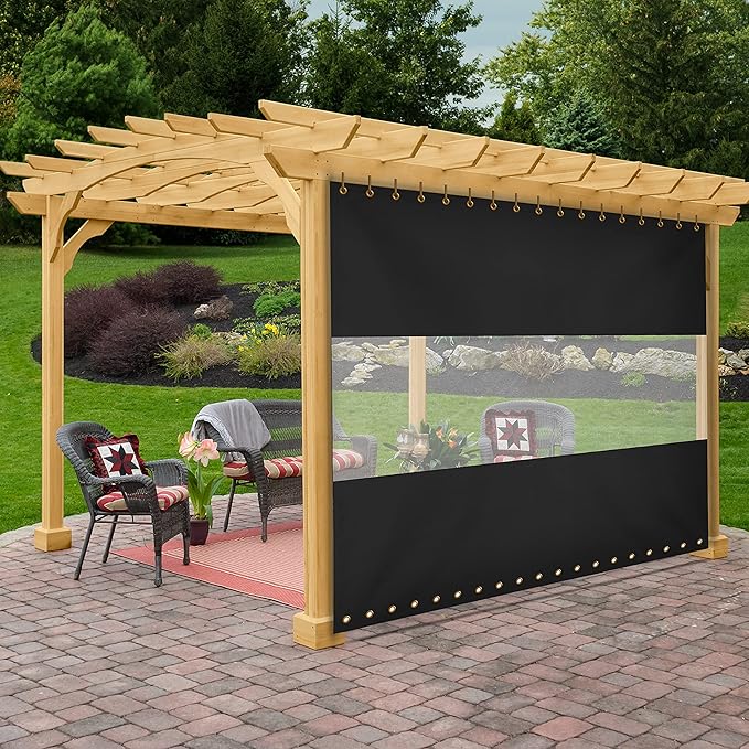 Covers  All Outdoor Curtains for Patio Waterproof, 18 oz PVC Polyester Tear and UV Resistant Clear Panel Curtain Featuring Rust-Free Grommets, Ideal for Patios, and Pergola (8' H x 10' W Feet, Black)