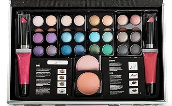 Vokai Makeup Kit Gift Set - 51 Piece - 32 Eye Shadows, 2 Blushes, 2 Lip Glosses, 2 Lipsticks, 2 Eye Liner Pencils, 1 Lip Liner Pencil, 1 Mascara - Case with Carrying Handle