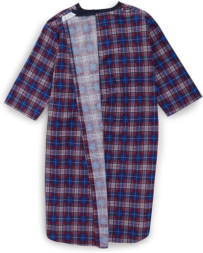 Mens Open Back Adaptive Flannel Nightgown for Seniors - Back Snap Nightgowns with Dome Closure