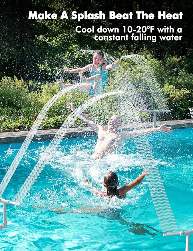 Pool Fountain - Dual Spray Water Fountains for Above Ground/Inground Pools, 2-in-1 Adjustable Waterfall Pool Sprinkler Fountain for Cooling (for in-tex & for Best-Way & Hay-Ward & Cole-Man)