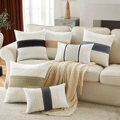 2pk Boho Pillow Covers 22x22, Natural White/Contrast/Navy