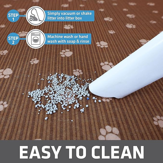 Drymate Original Cat Litter Mat, Contains Mess from Box, Protects Floors, Urine-Proof, Machine Washable, Soft on Kitty Paws, Absorbent, Waterproof (USA Made, Recycled Content) (28"x36")(BrownTanPaw)