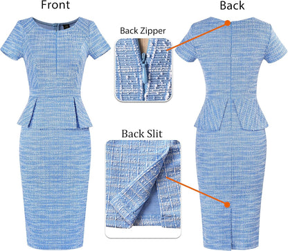 VFSHOW Womens Work Business Office Front Zipper Peplum Bodycon Dresses Elegant Short Sleeve Slim Church Pencil Sheath Dress .