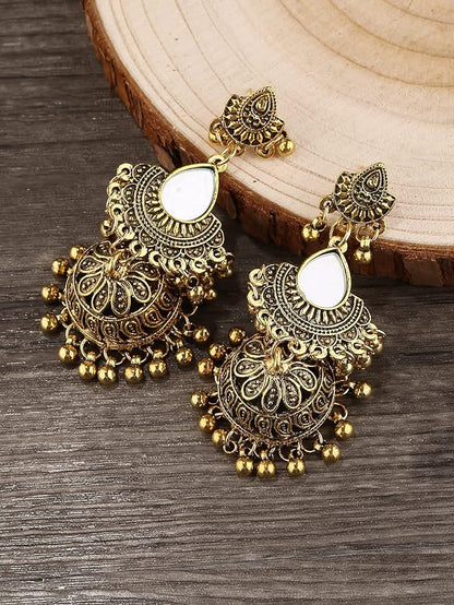 ABZEKH Earrings for Women- Bell  Engraved Jhumka Earrings Birthday Valentine's Day (Color : Gold)