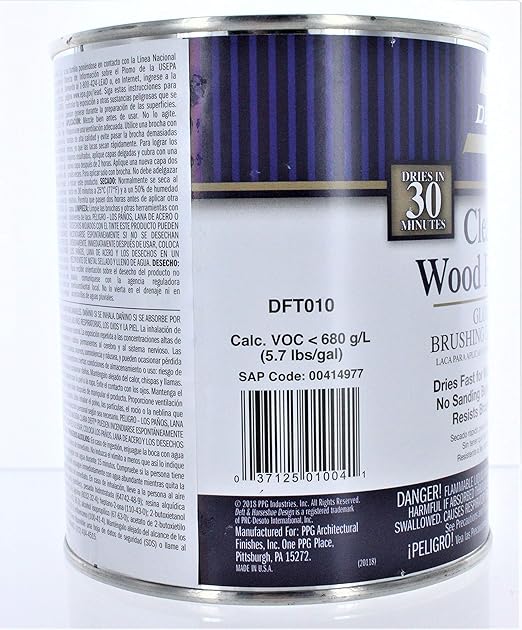 Deft Interior Clear Wood Finish Gloss Brushing Lacquer, Quart