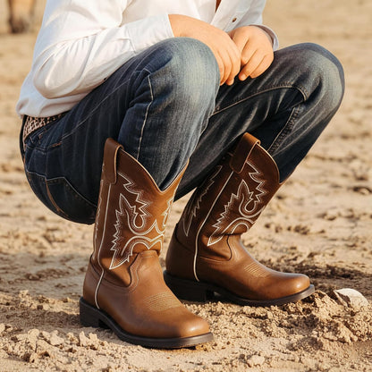 DREAM PAIRS Boys Girls Cowboy Boots Toddler Mid Calf Western Boots Square Toe Riding Boots for Kids