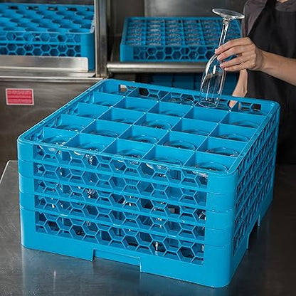Carlisle FoodService Products RG25-414 OptiClean 25 Compartment Glass Rack with 4 Extenders, 10.3", Polypropylene, Blue