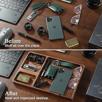 Best Dad Ever Valet Tray - Walnut Wood Nightstand Organizer for Men Women, Catch All Tray for Phone Jewelry Cologne Key, for New Dad