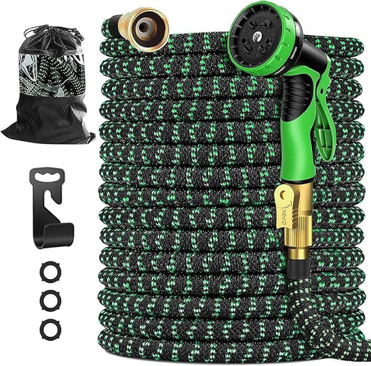 25 FT Expandable Garden Hose 2025 W10 Pattern Spray Nozzle, Ultra-Lightweight, Tangle  Kink Free, 3-Layers Latex Core with 34" Brass Fitting for Superior Durability, Comes WStorage Bag and Holder