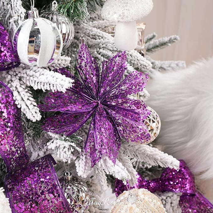 MAYREEL 2.5 Inch Purple Mesh Wired Halloween Ribbon Metallic Sequin Glitter Web for Christmas Tree Gift Wrapping Crafts Topper Bows Wreaths Holiday Decor Garland 10 Yards