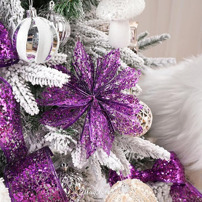 MAYREEL 2.5 Inch Purple Mesh Wired Halloween Ribbon Metallic Sequin Glitter Web for Christmas Tree Gift Wrapping Crafts Topper Bows Wreaths Holiday Decor Garland 10 Yards