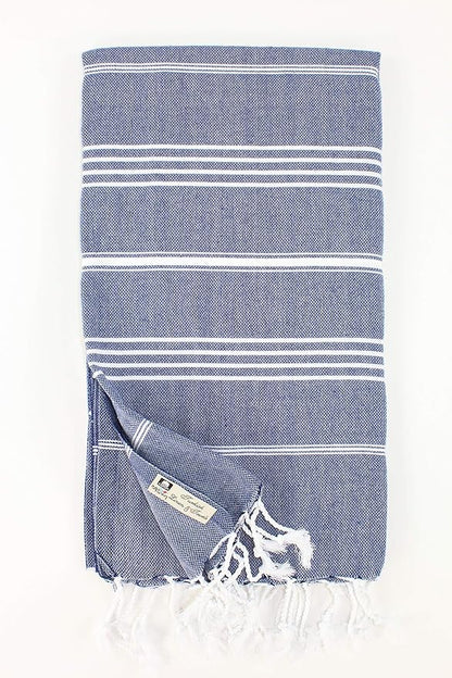 Turkish Towel Fouta Peshtemal for Beach Bath Spa Yoga Hammam Gym Pool Wrap Pareo Sarong 100 Cotton (Navy Blue)