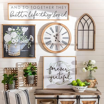 Rustic Cathedral Arch Wood Wall Decor  Decorative Farmhouse Faux Window Frame  Traditional Wood Framed Window Arch wMetal Bars - Rustic Wall Decor for Living Room, Bedroom, or Event Space