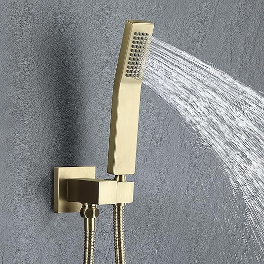 Shower Faucet set Brushed Gold Shower System with 10'' Square Rainfall Showerhead and Handheld Shower Sprayer,Inclued Control Valve and trim kit