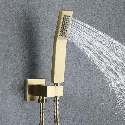 Shower Faucet set Brushed Gold Shower System with 10'' Square Rainfall Showerhead and Handheld Shower Sprayer,Inclued Control Valve and trim kit