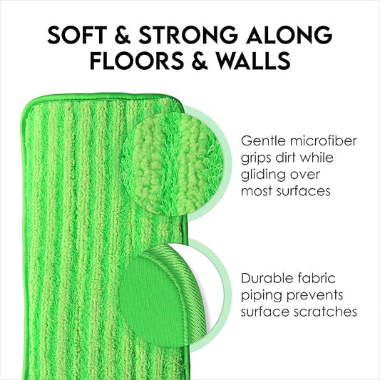 Microfiber Mop Pads 4 Pack - Reusable Washable Cloth Mop Head Replacements Best Thick Spray Wet Dust Dry Flat Velcro Attachment 18" Inch - Cleaning Refill Fits Bona, Bruce, Rubbermaid, Libman + More