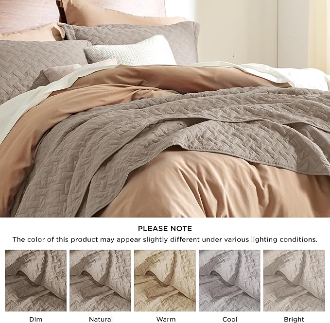 Bedsure Quilts Queen Size - Lightweight Bedspreads Queen Size with Basket Weave Pattern, Soft Quilt Bedding Set, Taupe Comforter Set Coverlet for All Seasons with 2 Pillow Shams