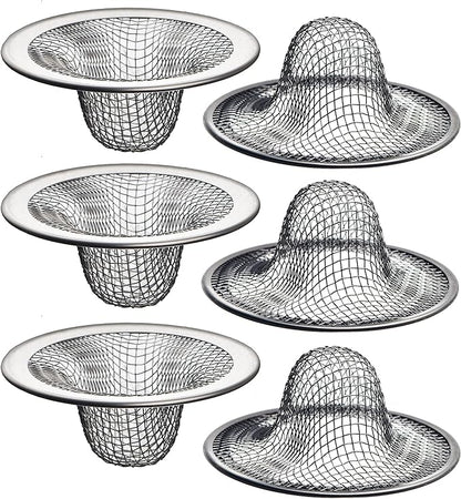 6 Pack - 2.125" Top  1" Basket- Mesh Sink Drain Strainer Hair Catcher for Bathroom Sink, Utility, Slop, Laundry, RV and Lavatory