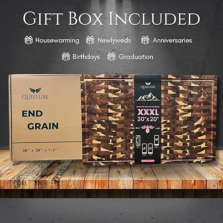 30" x 20" Acacia Wood End Grain Cutting Board Extra Large, XXXL Noodle Board Stove Cover, Heavy-Duty Butcher Block, 3XL Meat Chopping Board, Oversized Turkey Carving Board, Charcuterie Board