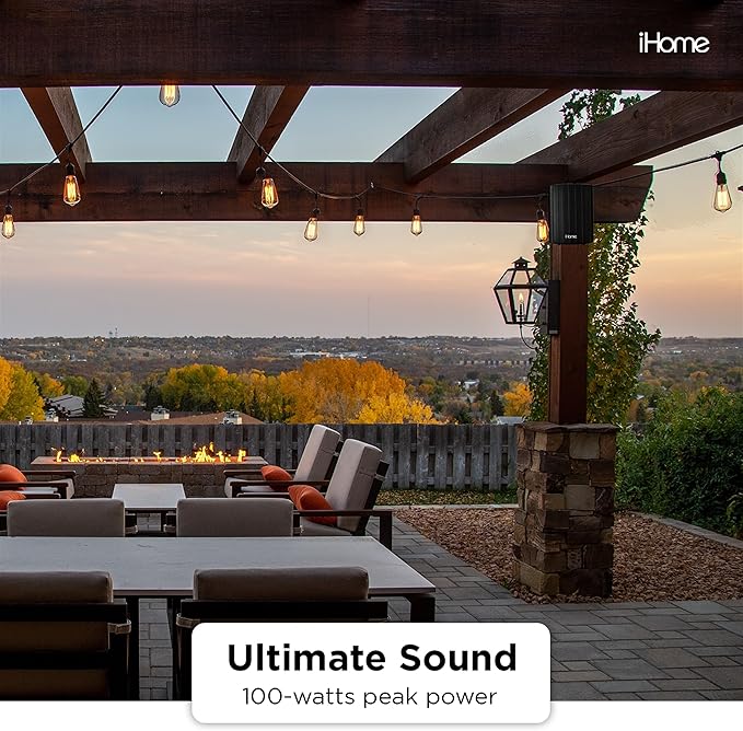 iHome IHSI-W400BT-PR-BLK Bluetooth 4-Inch 100W Weatherproof Speakers, IndoorOutdoor, WallCeiling Mount, Surround Sound, Pair - Ideal for Home Parties