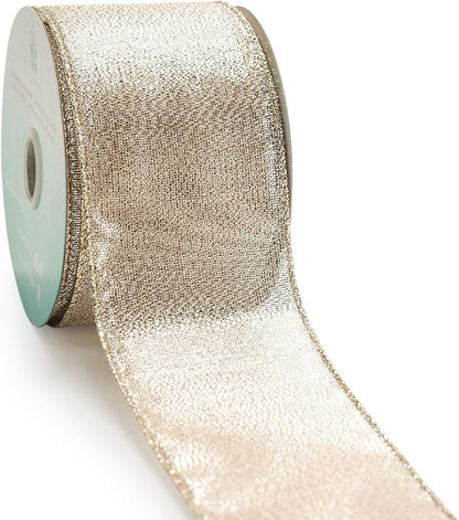 CT CRAFT LLC Champagne Gold Metallic Wired Ribbon 2.5 inch x 10 Yards for Christmas Home Decor Tree Topper Bow Gift Wrapping DIY Crafts Wreath Garland Wedding