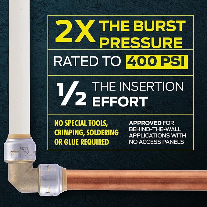 SharkBite Max 12 Inch 90 Degree Elbow, Pack of 4, Push to Connect Brass Plumbing Fitting, PEX Pipe, Copper, CPVC, PE-RT, HDPE, UR248A4