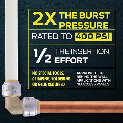 SharkBite Max 12 Inch 90 Degree Elbow, Pack of 4, Push to Connect Brass Plumbing Fitting, PEX Pipe, Copper, CPVC, PE-RT, HDPE, UR248A4