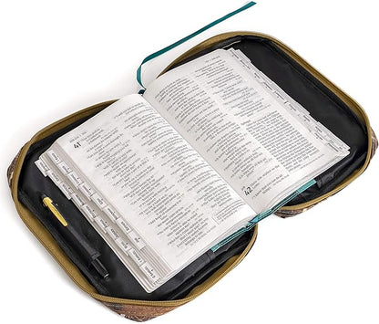 Bible Cover with Extra Zippered Compartments, to Protect The Good Book, JX Swamper Camouflage