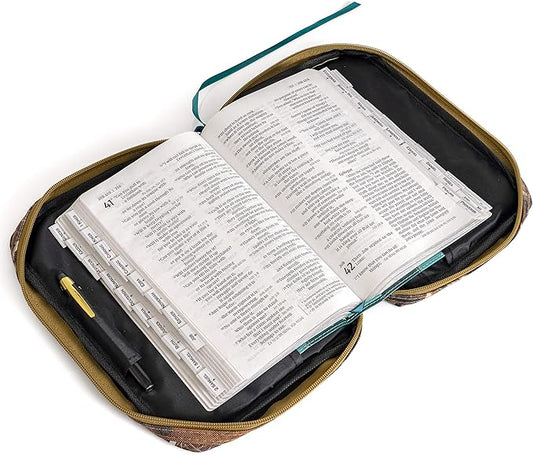 Bible Cover with Extra Zippered Compartments, to Protect The Good Book, JX Swamper Camouflage