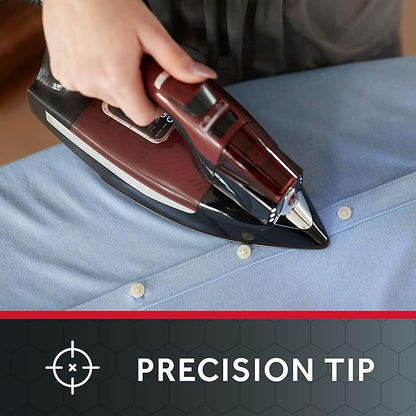 Sunbeam Professional Steam Iron, 1700 Watt, Large Nonstick Ceramic Soleplate, Horizontal or Vertical Shot of Steam, Self Cleaning, Large LED Screen and Bright LED Lights, 8' Swivel Cord, BlackRed