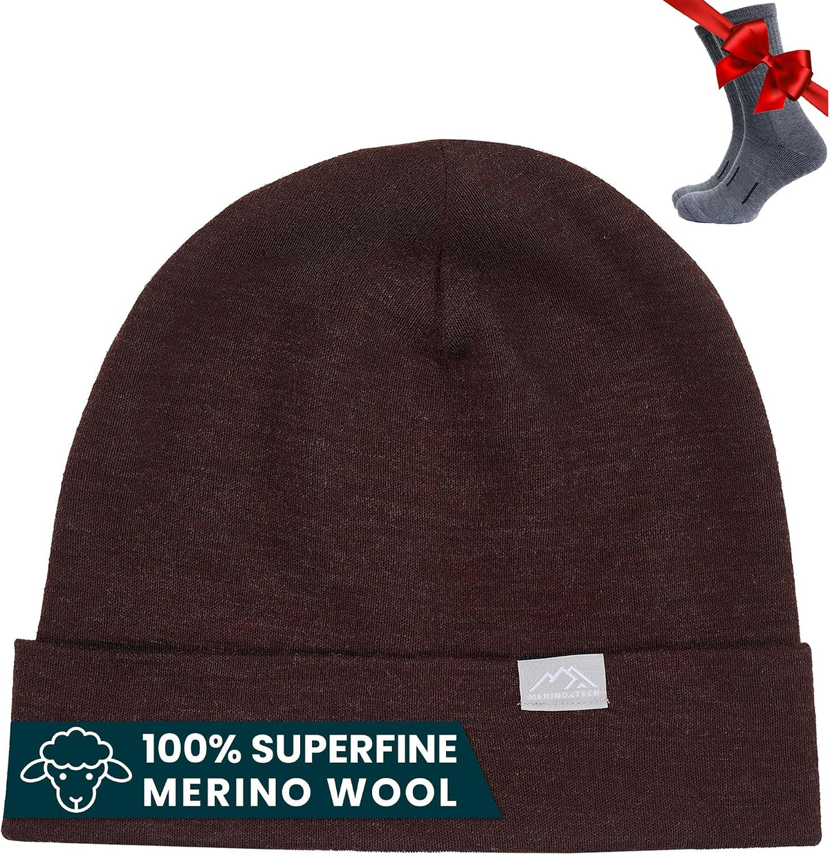Merino Wool Beanie for Women & Men - 100% Merino Skull Cap 17.5um - All Season Unisex Adult Hat & Socks for Running, Hiking