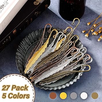 Tatuo 27 Pieces Feather Bookmarks Feather Metal Colorful Bookmarks for Readers Book Lovers(Stylish Styles)