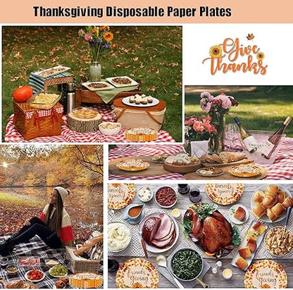 Furimuk 20 Pcs Happy Thanksgiving Disposable Paper Plates Fall Leaf Pumpkin Turkey Orange Harvest Theme Dinner Dessert Plate Tableware for Birthday Wedding Thanksgiving Party Supplies (7")