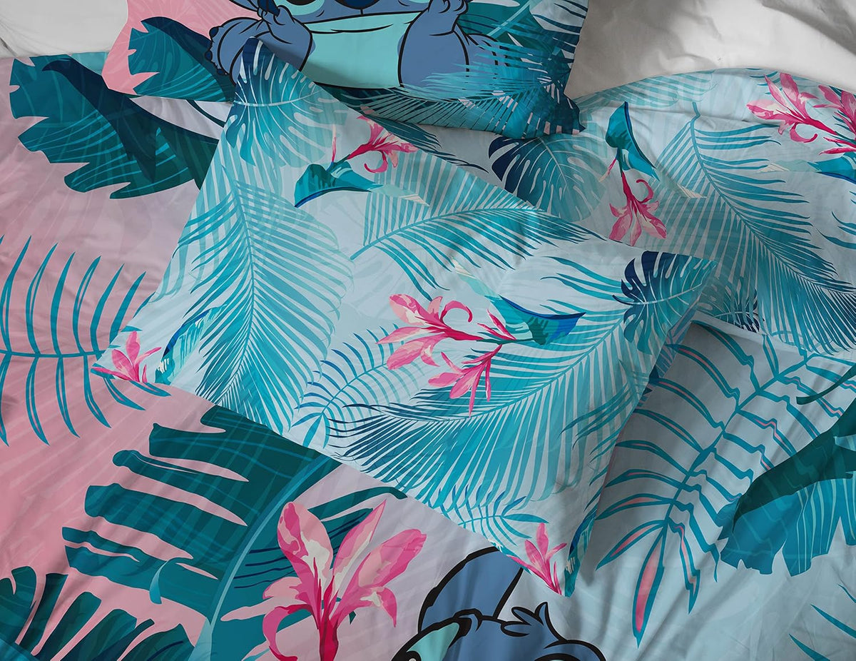 Disney Lilo and Stitch Queen Comforter Set 7 Piece Kids Bedding, Pink Bed in a Bag, Comforter Sheets Shams Pillowcases, Official Brand, Soft Polyester Microfiber, Machine Washable, Girls Gift