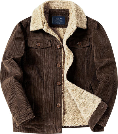Men's Corduroy Sherpa Lined Trucker Jacket Thickened Warm Winter Coat
