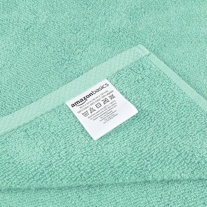 Basics 100 Cotton Quick-Dry Lightweight Moisture Absorbing Bath Towel, 2-Pack, Seafoam Green, 54" x 30"