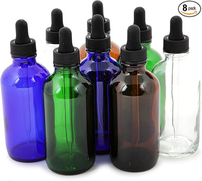 Vivaplex, 8, Assorted Colors, 4 oz Glass Bottles, with Glass Eye Droppers
