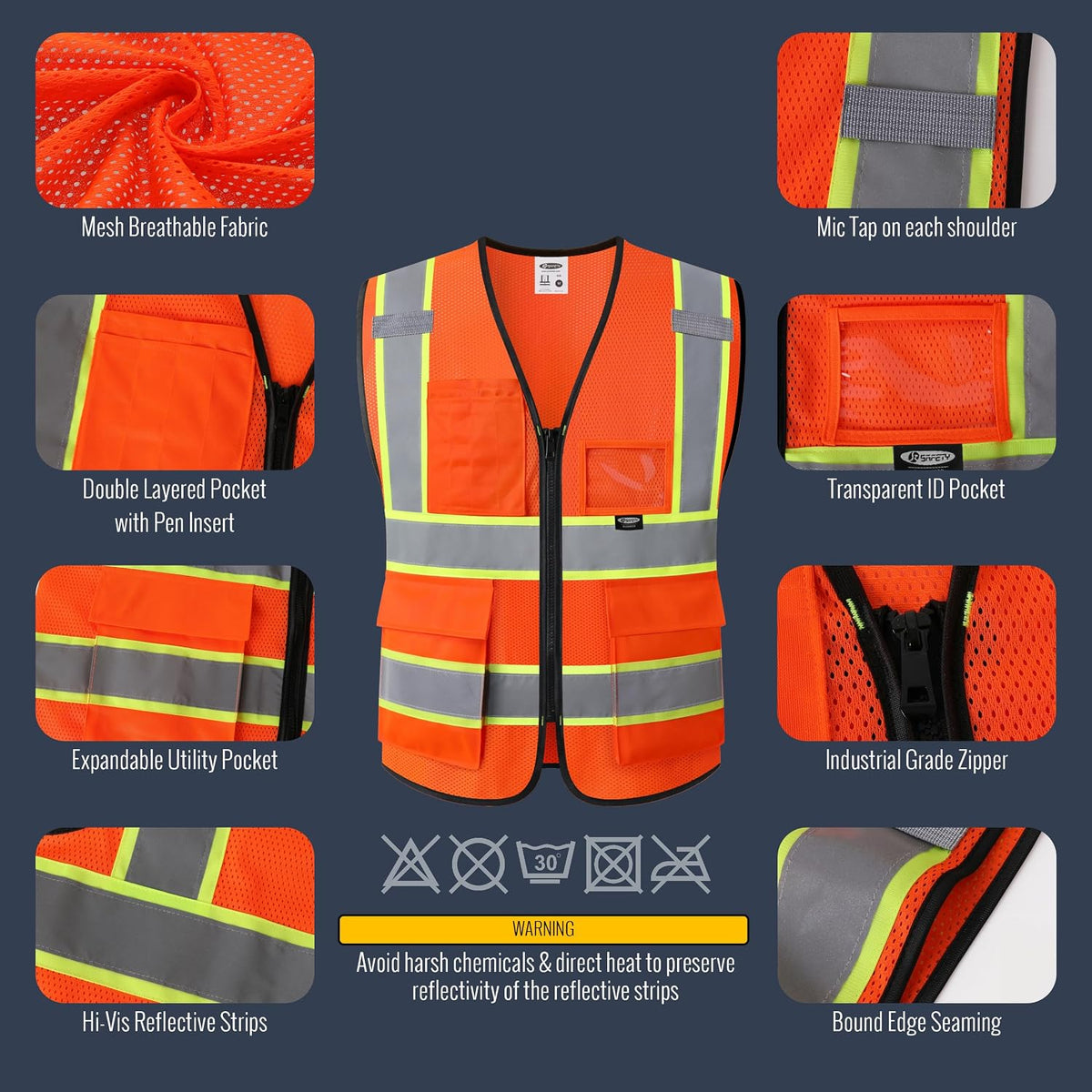 Safety Vest for men women Hi Vis Vest with Pockets and Zipper Class 2 High Visibility Meet ANSI Standard?BX320)