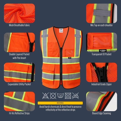 Safety Vest for men women Hi Vis Vest with Pockets and Zipper Class 2 High Visibility Meet ANSI Standard?BX320)