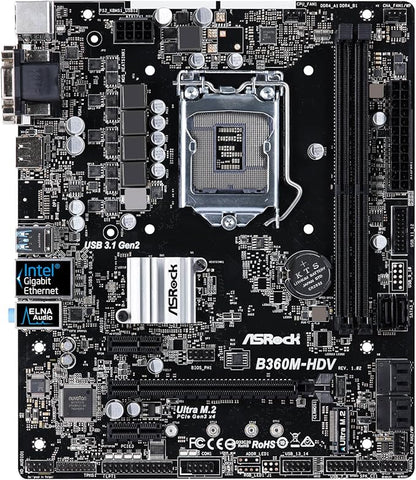 ASRock B360M-HDV LGA1151/Intel B360/DDR4/Quad CrossFireX/SATA3&USB3.1/M.2/A&GbE/MicroATX Motherboards