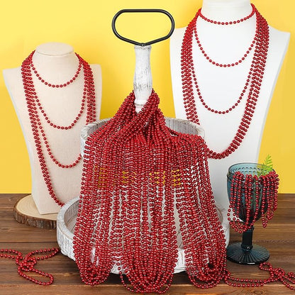 15PCS Red Bead Necklace, Valentines Stuff Beads Necklace Party Favors, 33" Beaded Necklaces Festival Parade Throw Accessories, Wedding Birthday Mardi Gras Christmas Celebrations Decorations