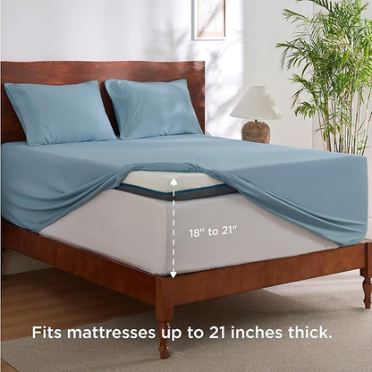 Bedsure Deep Pocket Queen Sheets Set - Fits Mattresses Up to 21 Inches Thick - 4 Piece GentleSoftTM Bed Sheets, Moisture Wicking, Soft  Cooling Bedsheet  Pillowcases, Easy  Secure Fit, Mineral Blue