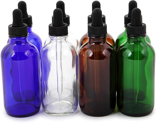 Vivaplex, 8, Assorted Colors, 4 oz Glass Bottles, with Glass Eye Droppers