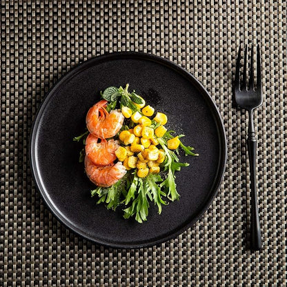 AmorArc Ceramic Dinner Salad Plates Set of 4, 8.5 Inch Reactive Matte Glaze Dish Set, Dessert, Salad, Appetizer, Small Dinner Plate, Microwave, Dishwasher Safe,Scratch Resistant,Reactive Matte Black