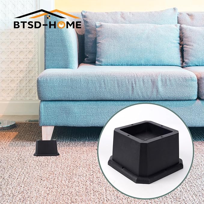 BTSD-home Furniture Risers 2 Inch Bed Risers Heavy Duty Adjustable Dorm Bed Lifts Risers Table Desk Chair Leg Extenders 4 Pack Black