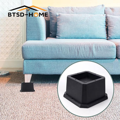 BTSD-home Furniture Risers 2 Inch Bed Risers Heavy Duty Adjustable Dorm Bed Lifts Risers Table Desk Chair Leg Extenders 4 Pack Black