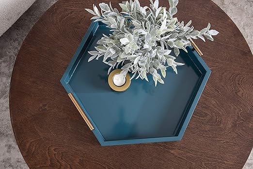 Kate and Laurel Lipton Modern Hexagon Tray, 18 x 18, Teal, Midcentury Decorative Serving Tray for Storage and Display