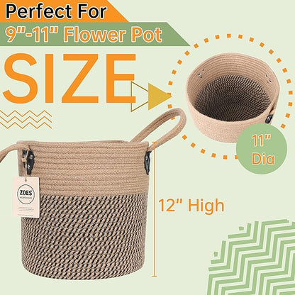 Jute Rope Basket 12"x 12" Woven Plant Basket with Handles for 8"-11"Plant Pots,Boho Indoor Planters Cover,Multifunctional Basket for Outdoor PlantsAAArtificial PlantAAPicnicAAStorage